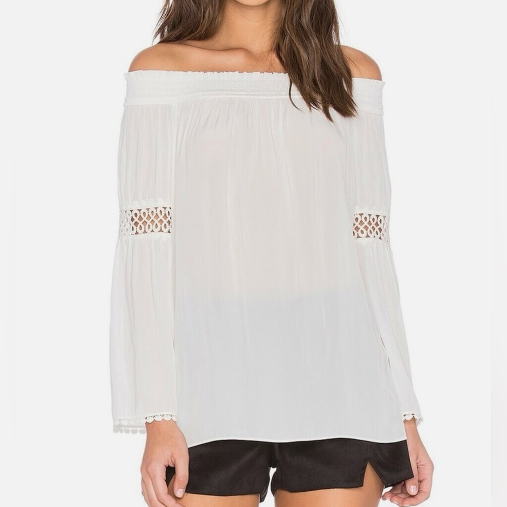 Ramy Brook White Off-the-Shoulder Peasant Blouse Top Luxury SZ M  EUC